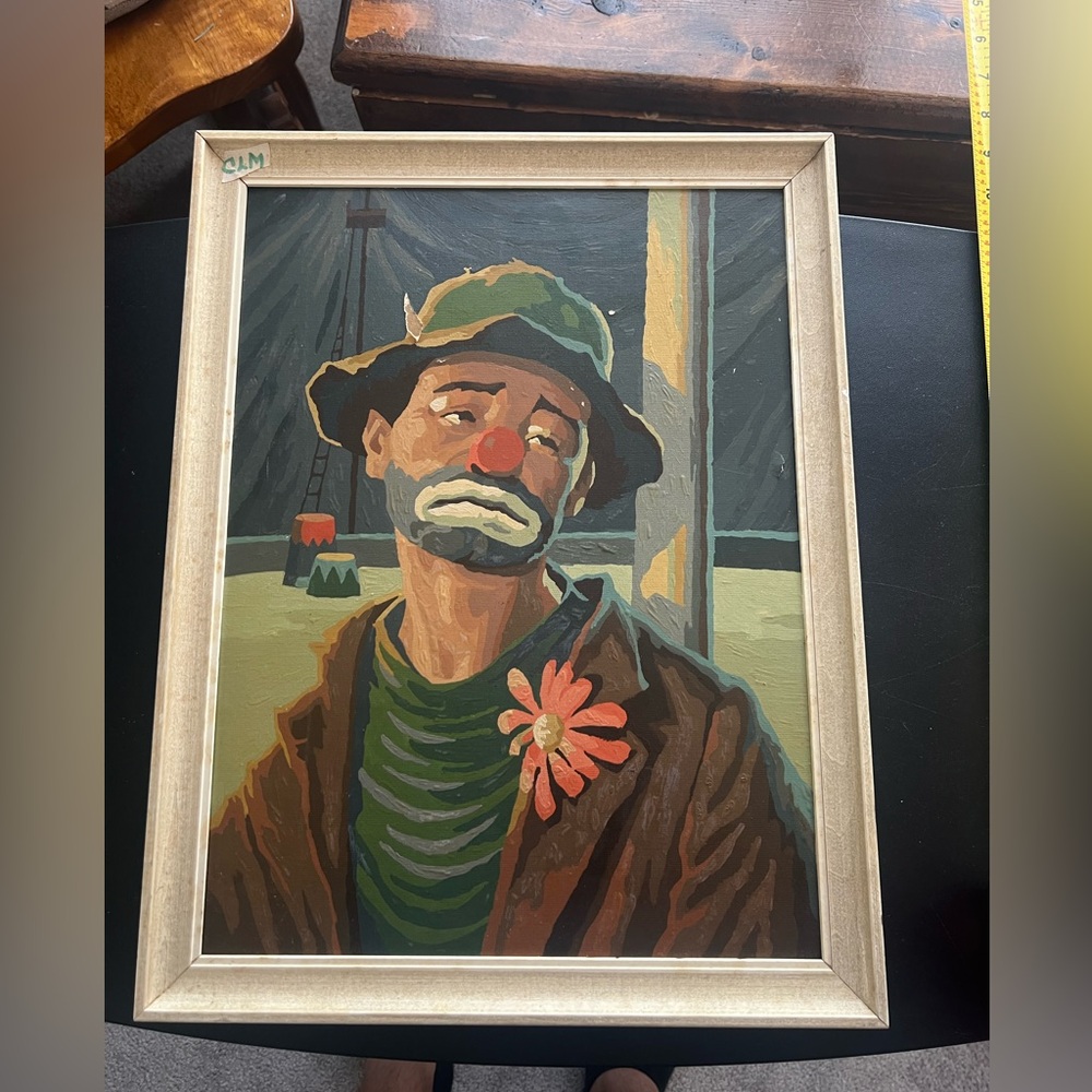 Framed Clown Art with Flower Accent